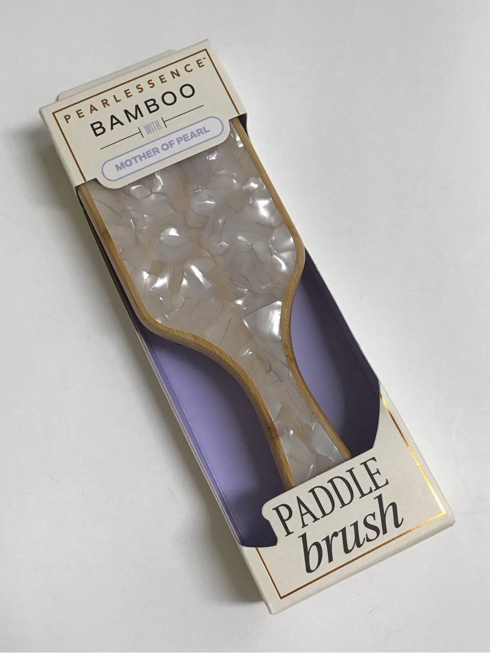 BAMBOO Paddle Hair Brush Wood MOTHER OF PEARL Bath Vanity Pearlessence Luxe NEW